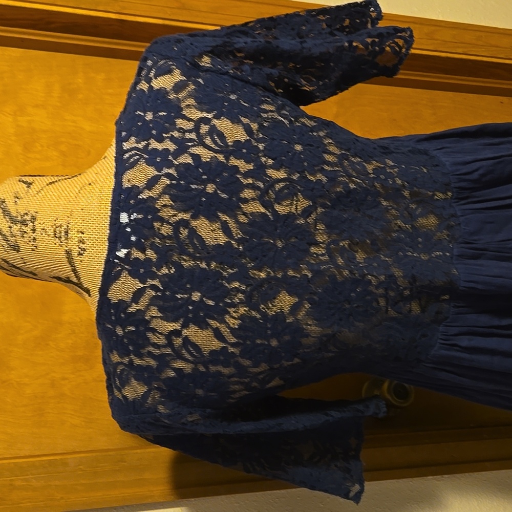 🌞☀️🌞Umgee Navy Lace Button-Front Tunic Size S - Picture 5 of 7